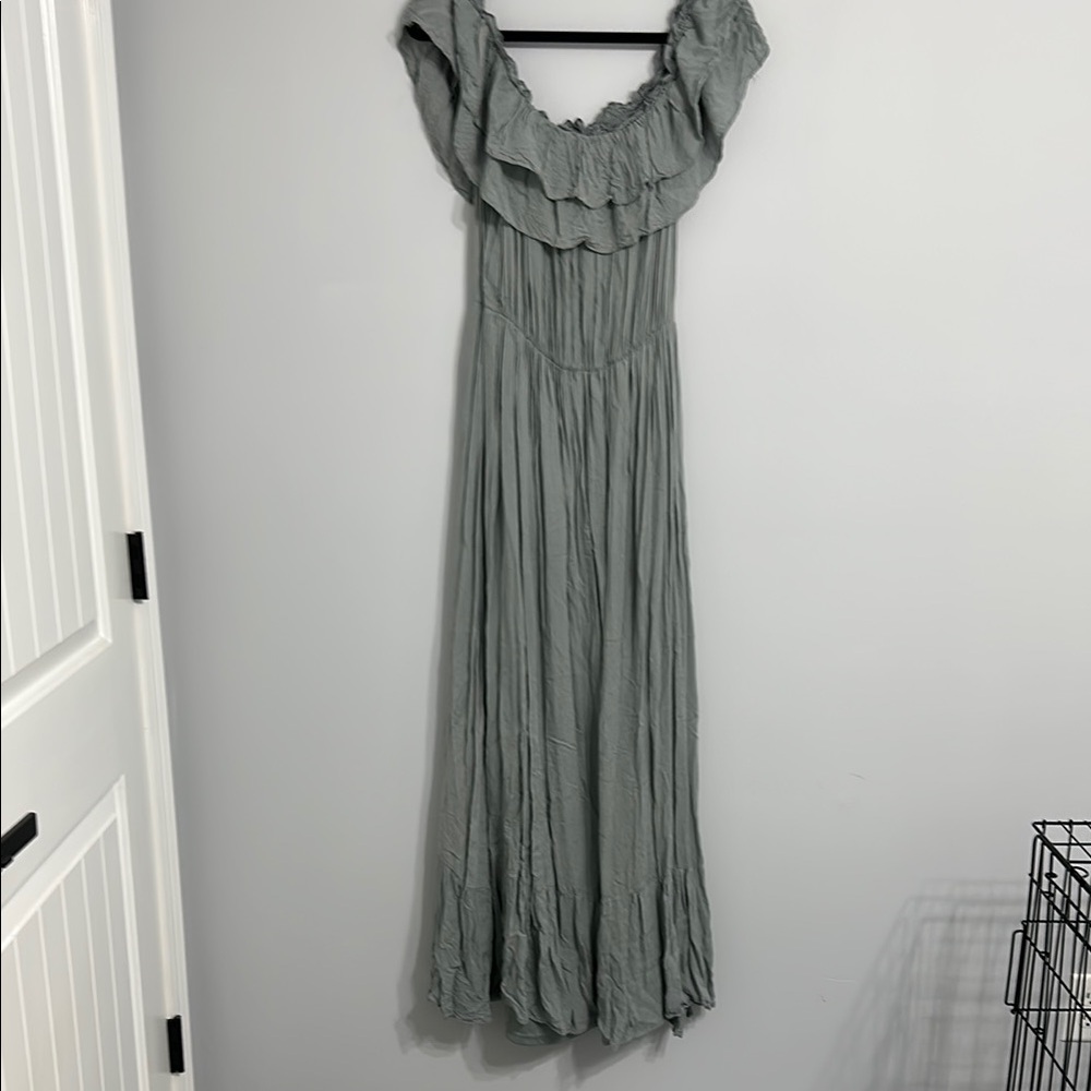 Maternity Sage Green Off-Shoulder Dress